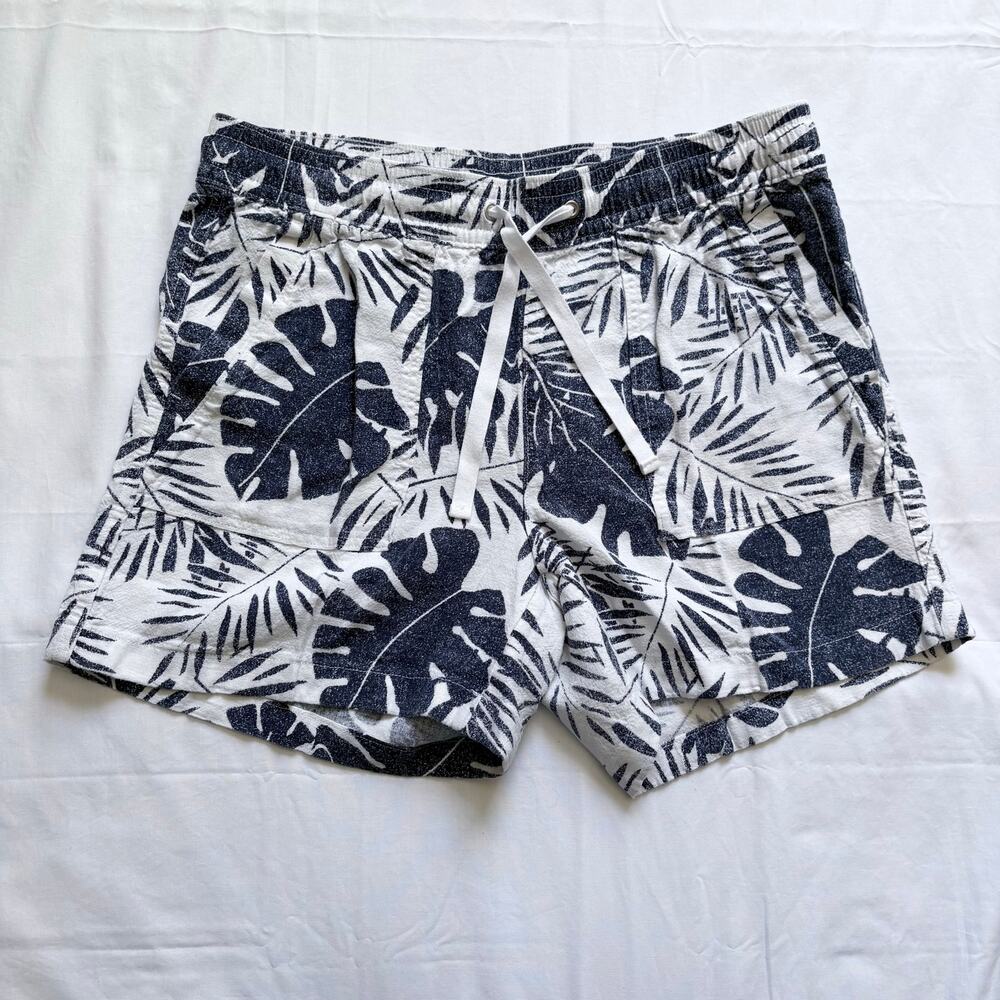 Nautica women’s linen blend shorts sz medium blue hawaiian vacation pull-on